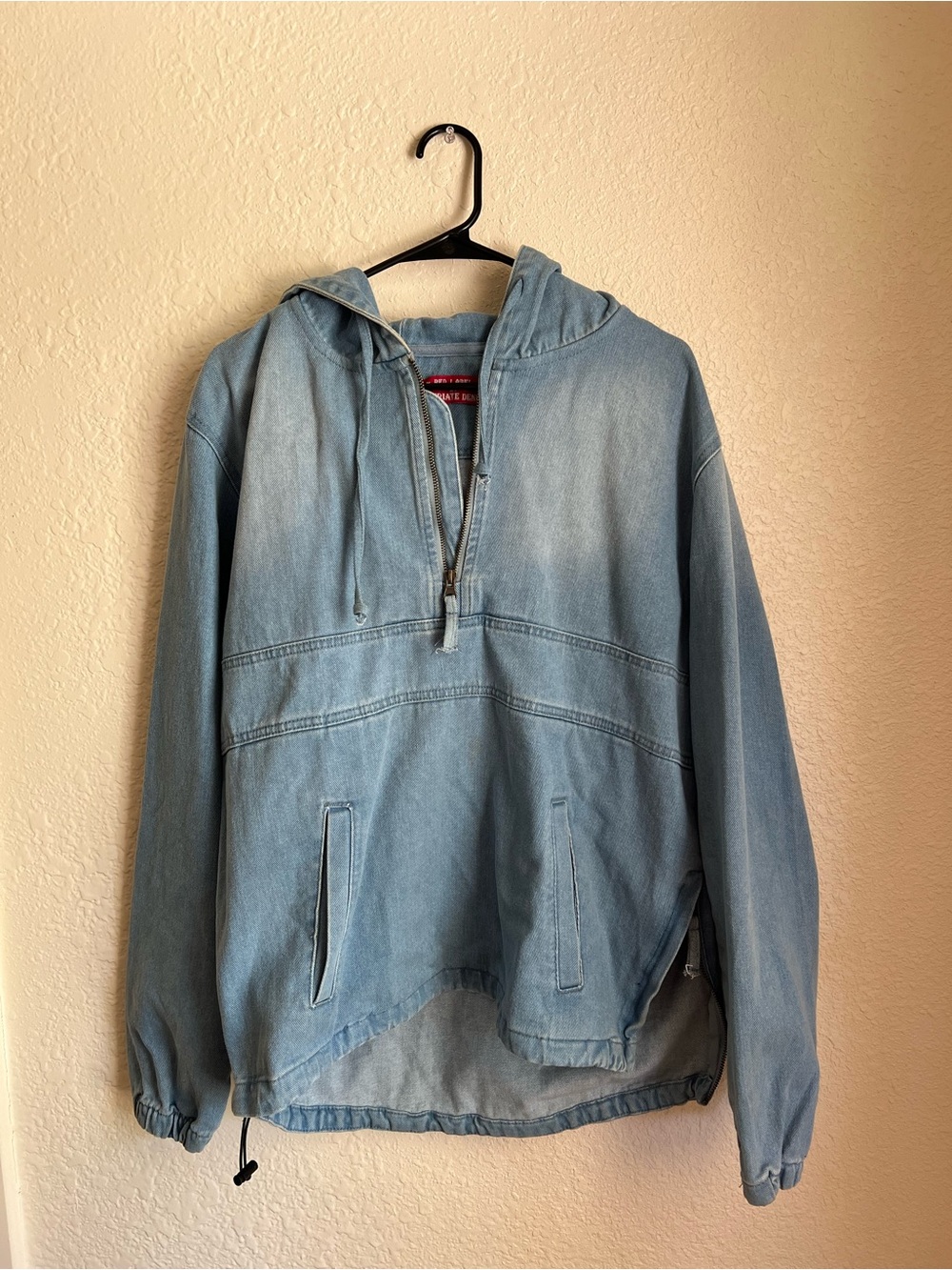 Light Blue Hooded Denim Pullover Jacket